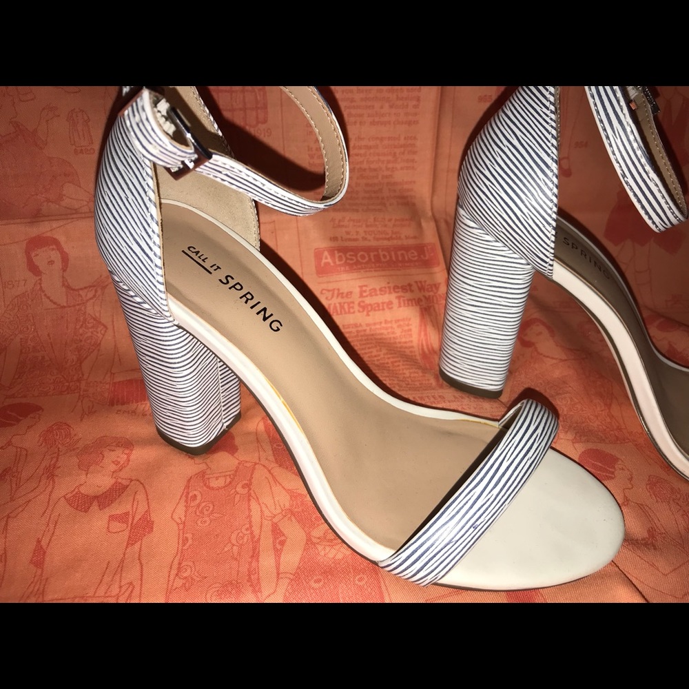 White and blue stripe block heels - Picture 2 of 4